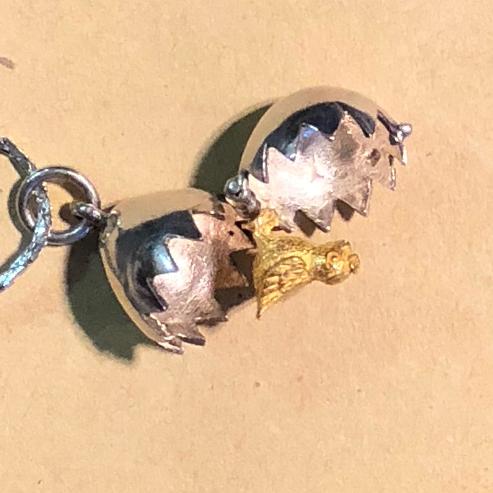 Sterling silver egg charm with gold filled chick